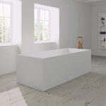 Frittstående badekar designet med bunn formet som sjeselong for maksimal sittekomfort i stilrent skandinavisk design.