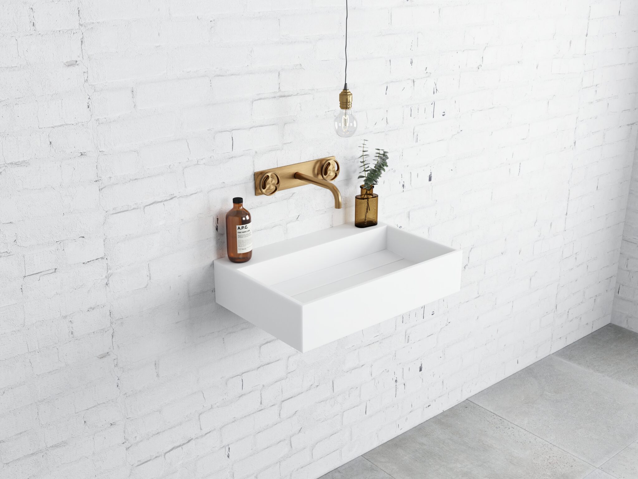En superliten vask får veldig små bad. Stilig nordisk design kan gjør små bad og toalett stilige.