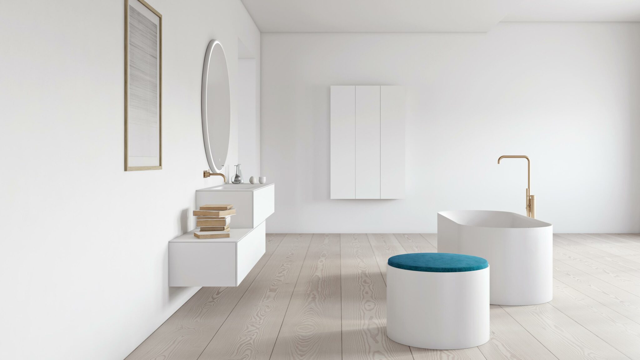 Copenhagen bath moderne skandinavisk design for moderne bad med japandi inspirasjon her med Sq1 ovalt badekar i solid surface